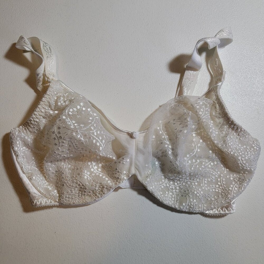 925X02 Playtex 7659 Sheer Graduated Shaping Lace Underwire Bra 36DD Ivory